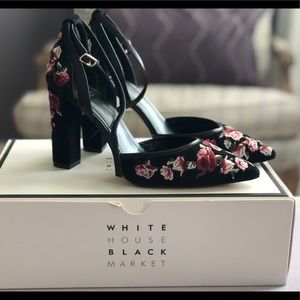 Embroidered Black Heels